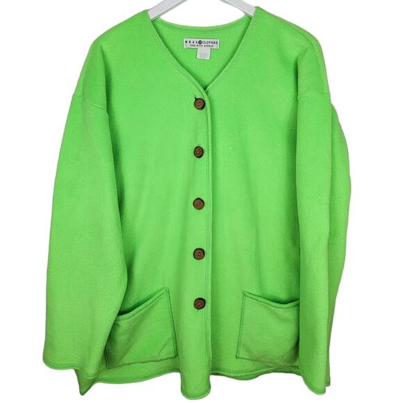 Real Clothes SAKS FIFTH AVENUE Lime Green Fleece Boxy Cardigan - Size 2X - Picture 1 of 5